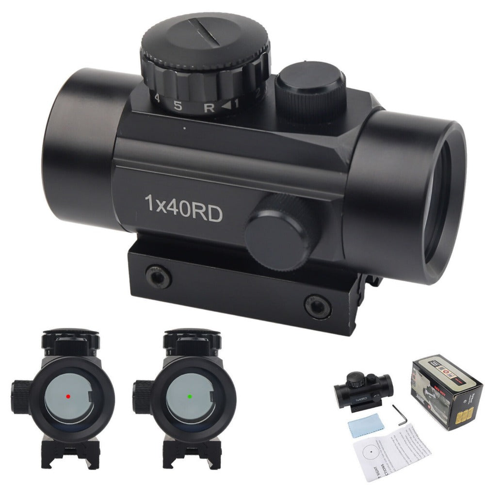 Red Green Dot Sight Scope 1x40 with Picatinny Rail Mount, 2 Reticle Types, Adjustable Brightness for Rifles