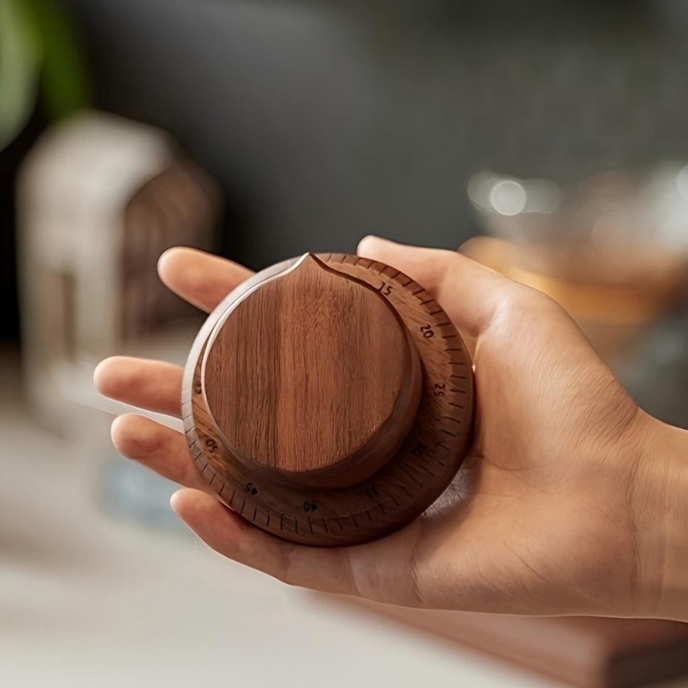 Mechanical Kitchen Timer with Loud Alarm - Black Walnut Wood Cooking Timer, 100% Battery-Free Desktop Timer for Cooking