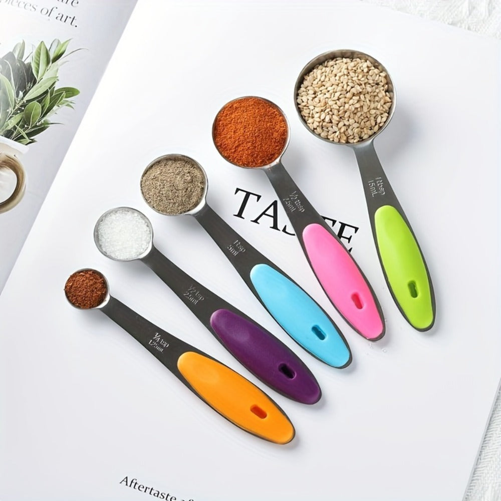 Measuring Cups and Spoons Set 10-Piece Stainless Steel with Silicone Handle, Precise Baking & Cooking Measurement Tools