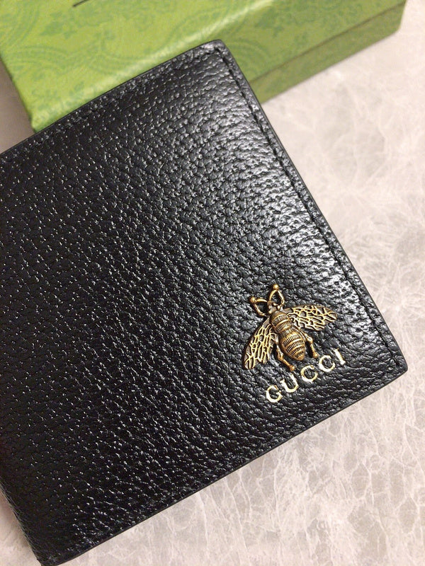Gucci Animalier Bee Bifold Wallet – Black Leather Antique Gold