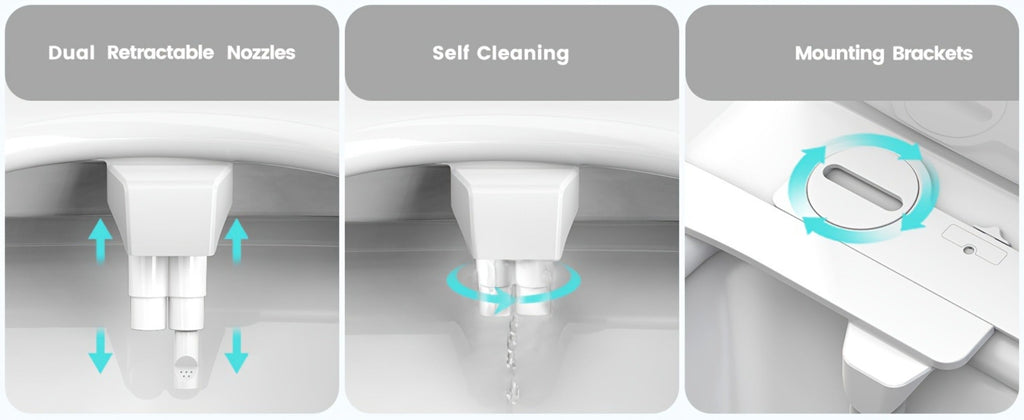 Bidet Attachment, Dual Retractable Nozzle Non-Electric Self-Cleaning Fresh Water Bidet Sprayer, Fits Most Toilets