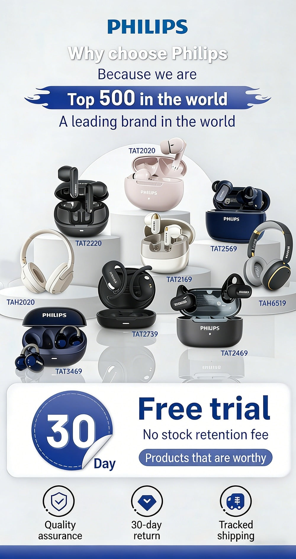 True Wireless Earbuds Philips TAT2708 Open-Earhook Set with Call Noise Reduction, Touch Controls and USB-C Case