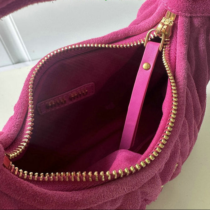 Miu Miu Wander Matelassé Mini Hobo Bag — Hot Pink