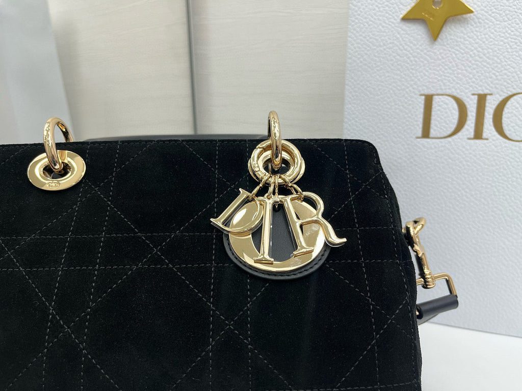 Dior Lady D-Joy Bag Small – Black Velvet Cannage Gold Hardware CD Charm