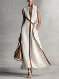 Vivian | Ärmelloses Maxikleid mit Kontrastbesatz