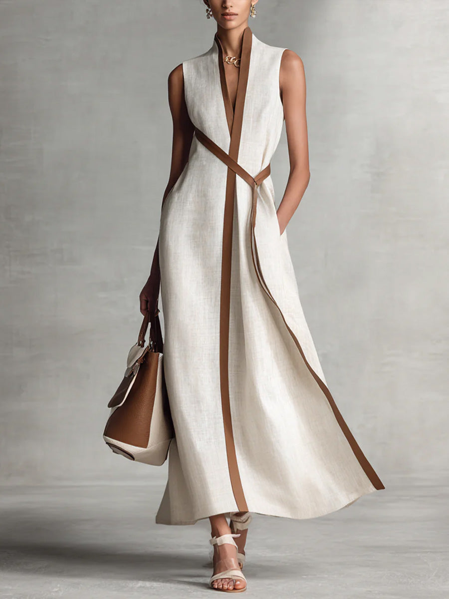 Vivian | Ärmelloses Maxikleid mit Kontrastbesatz