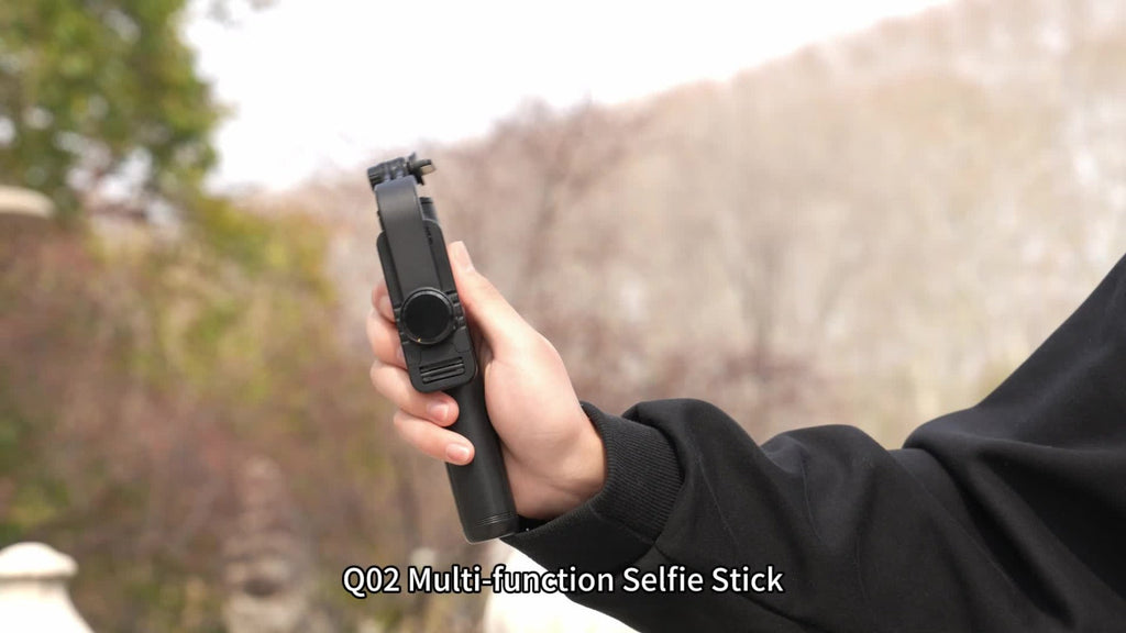Black Selfie Stick Tripod with Telescoping Pole, Rotating Phone Clamp, Fold-Out Base and Remote