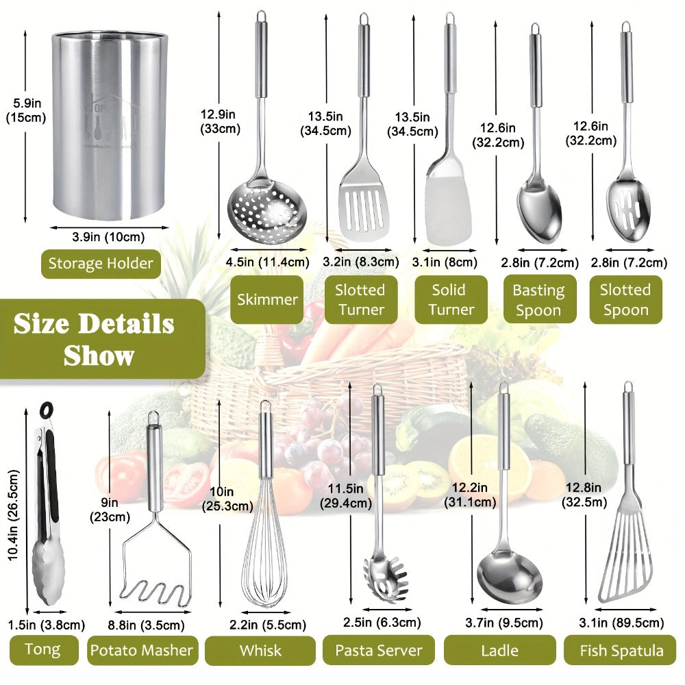 Kitchen Utensils 12-Piece Set with Eleven Cooking Tools and a Stainless Steel Countertop Holder