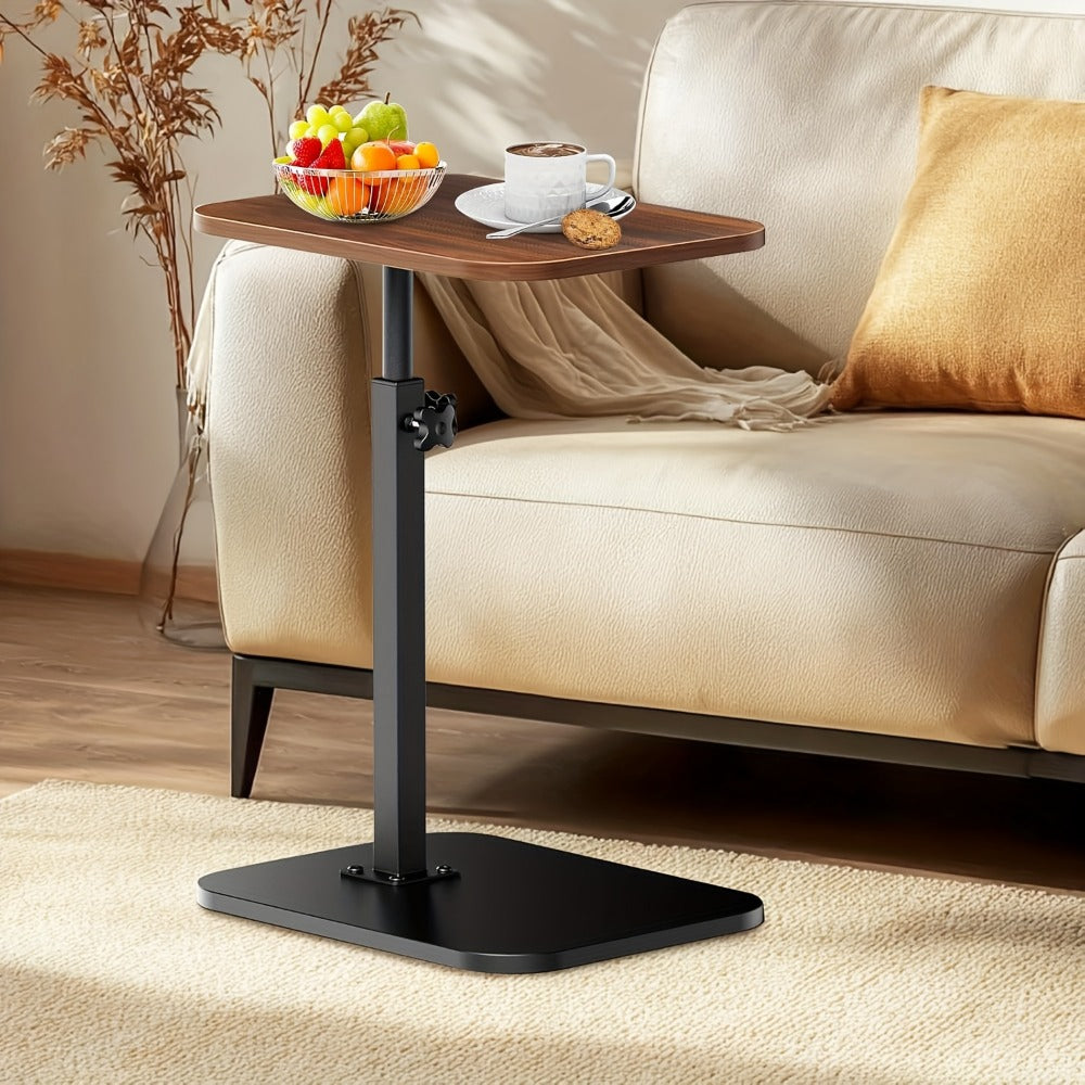 Side Table C-Shaped with 360-Degree Swivel, 90-Degree Flip Panel, Adjustable Height and Wheel Option
