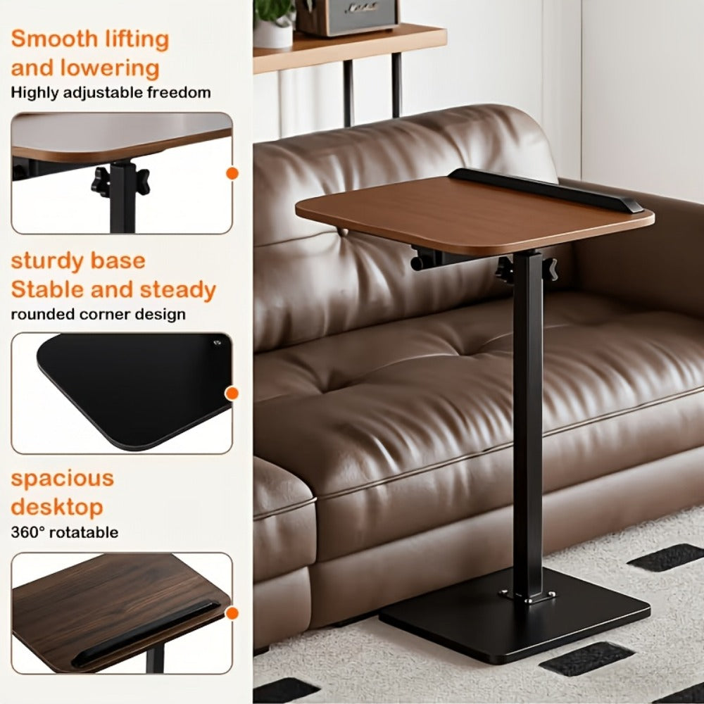 Side Table C-Shaped with 360-Degree Swivel, 90-Degree Flip Panel, Adjustable Height and Wheel Option