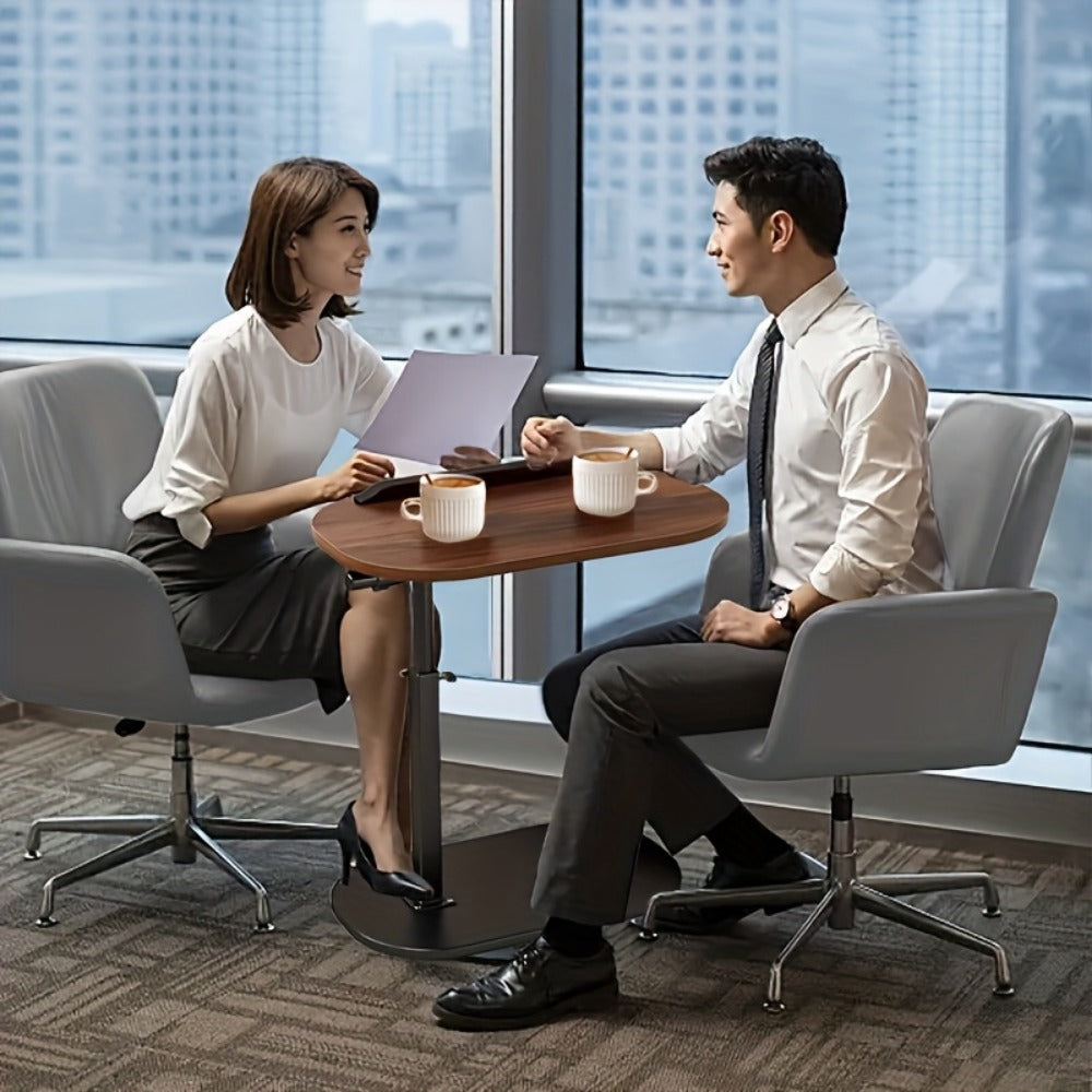Side Table C-Shaped with 360-Degree Swivel, 90-Degree Flip Panel, Adjustable Height and Wheel Option