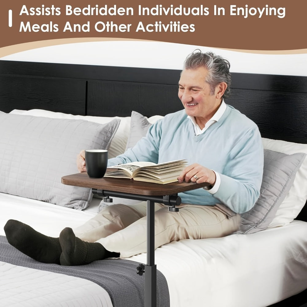 Side Table C-Shaped with 360-Degree Swivel, 90-Degree Flip Panel, Adjustable Height and Wheel Option