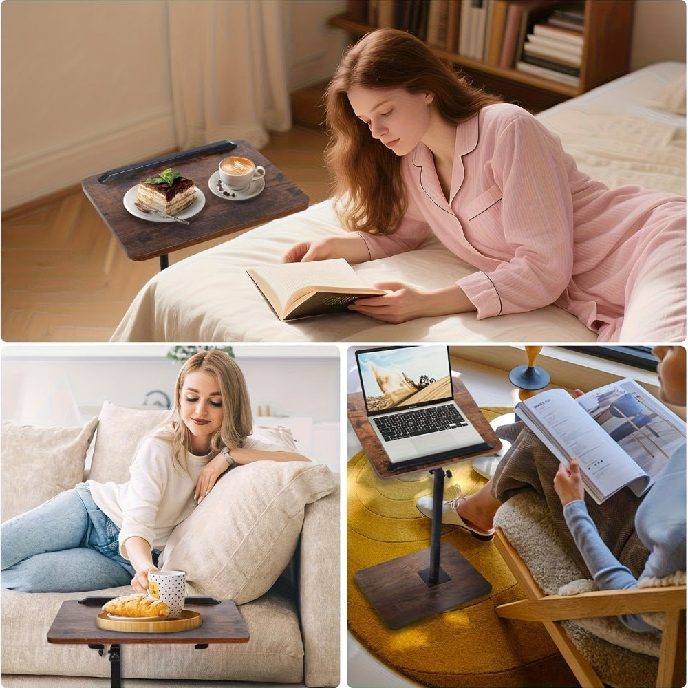 Side Table C-Shaped with 360-Degree Swivel, 90-Degree Flip Panel, Adjustable Height and Wheel Option