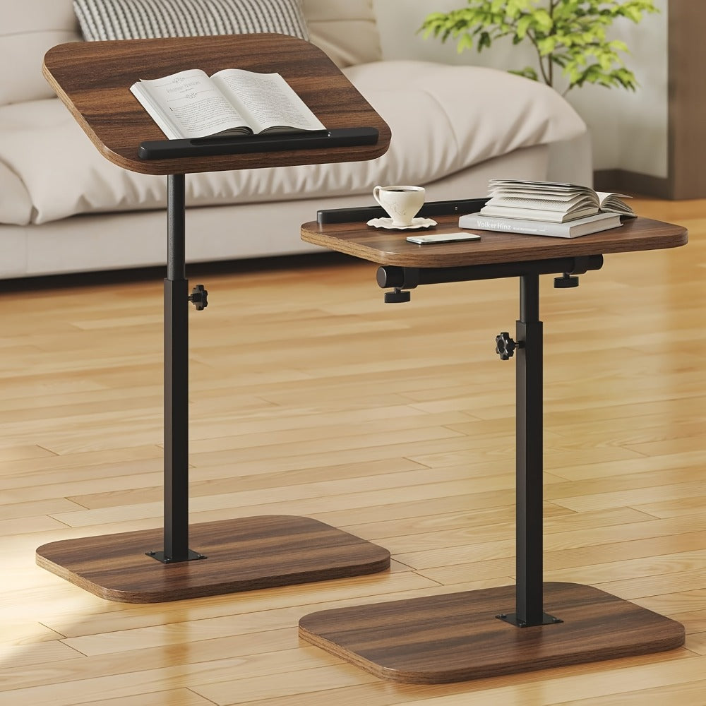 Side Table C-Shaped with 360-Degree Swivel, 90-Degree Flip Panel, Adjustable Height and Wheel Option