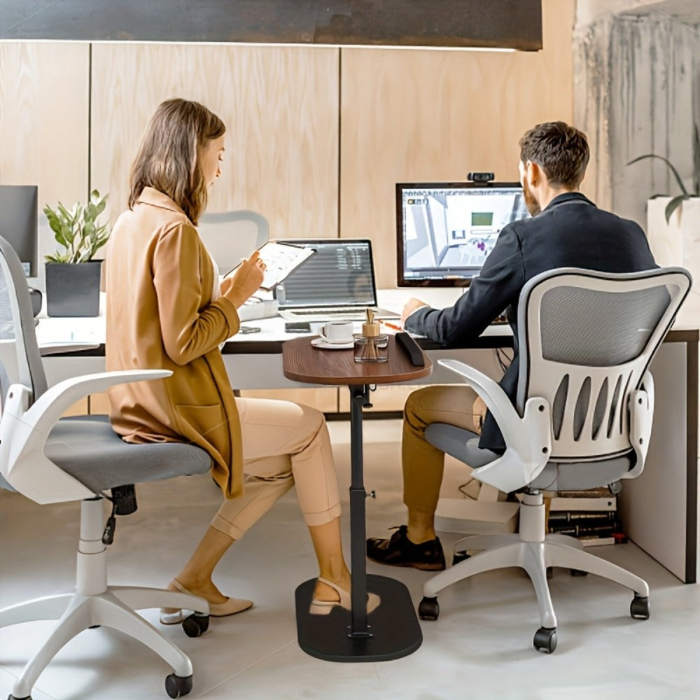 Side Table C-Shaped with 360-Degree Swivel, 90-Degree Flip Panel, Adjustable Height and Wheel Option