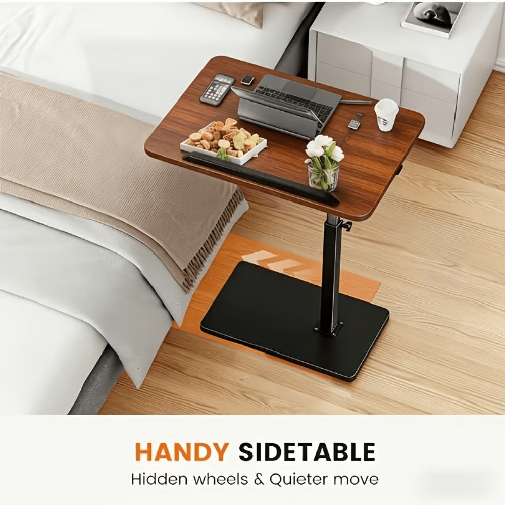 Side Table C-Shaped with 360-Degree Swivel, 90-Degree Flip Panel, Adjustable Height and Wheel Option