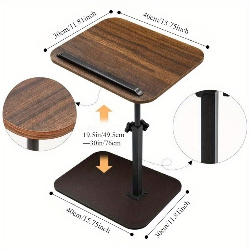 Side Table C-Shaped with 360-Degree Swivel, 90-Degree Flip Panel, Adjustable Height and Wheel Option