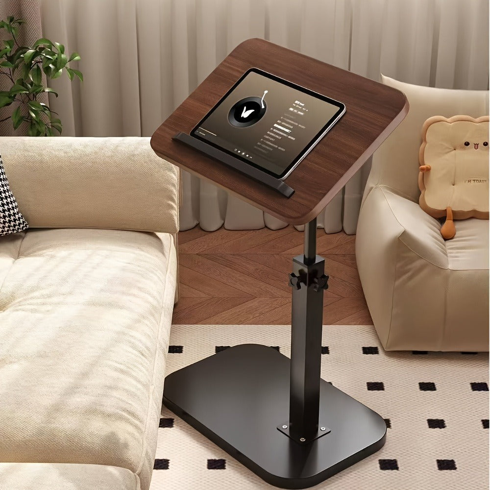 Side Table C-Shaped with 360-Degree Swivel, 90-Degree Flip Panel, Adjustable Height and Wheel Option