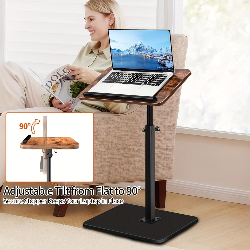 Side Table C-Shaped with 360-Degree Swivel, 90-Degree Flip Panel, Adjustable Height and Wheel Option