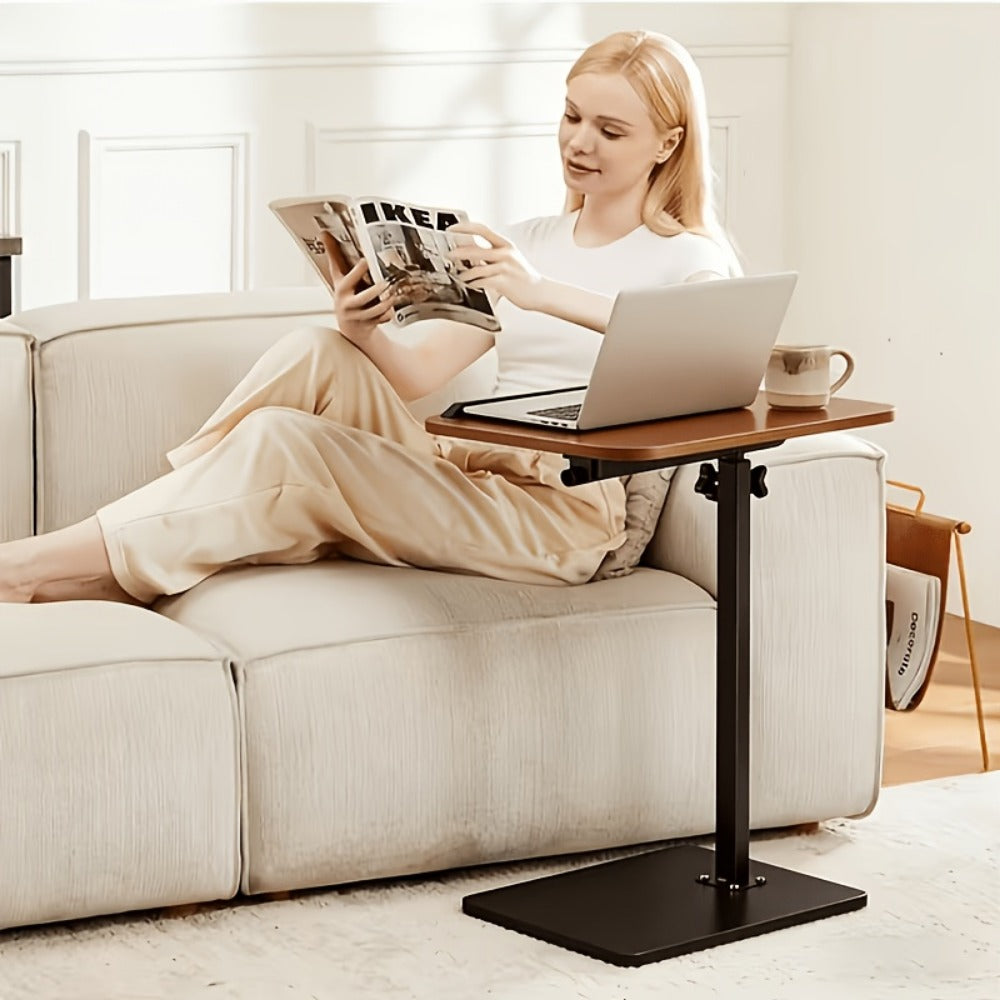 Side Table C-Shaped with 360-Degree Swivel, 90-Degree Flip Panel, Adjustable Height and Wheel Option