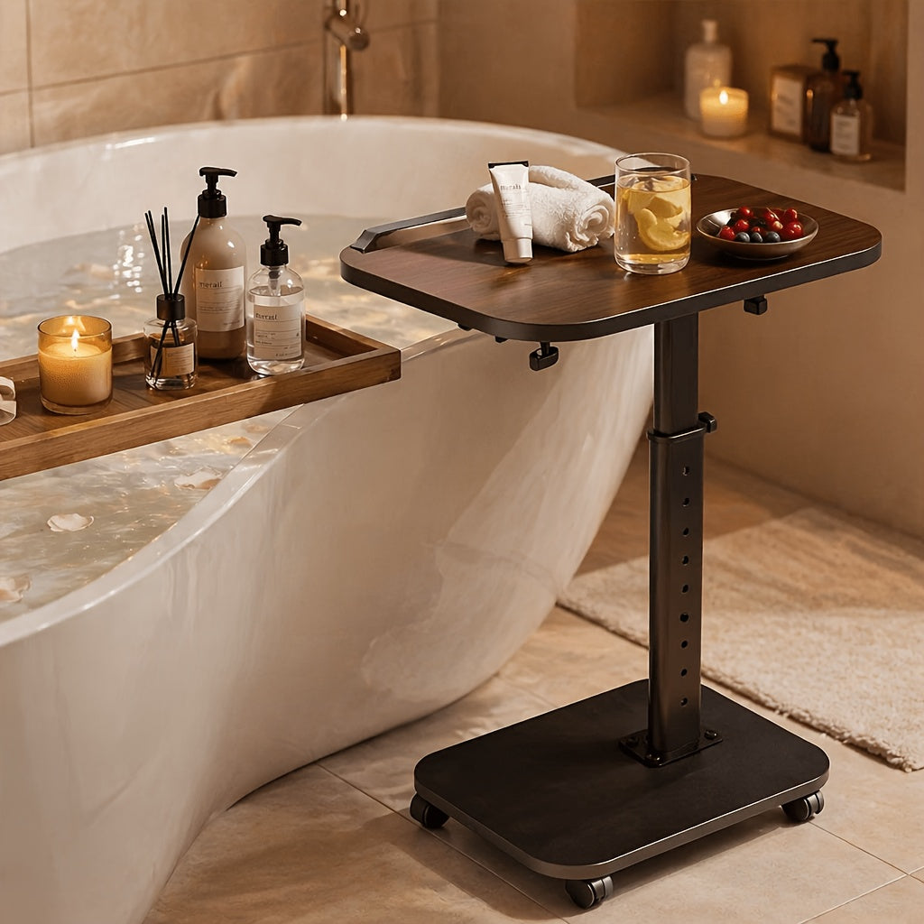 Side Table C-Shaped with 360-Degree Swivel, 90-Degree Flip Panel, Adjustable Height and Wheel Option