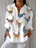 Paloma | Klassische Bluse im Hühner-Design
