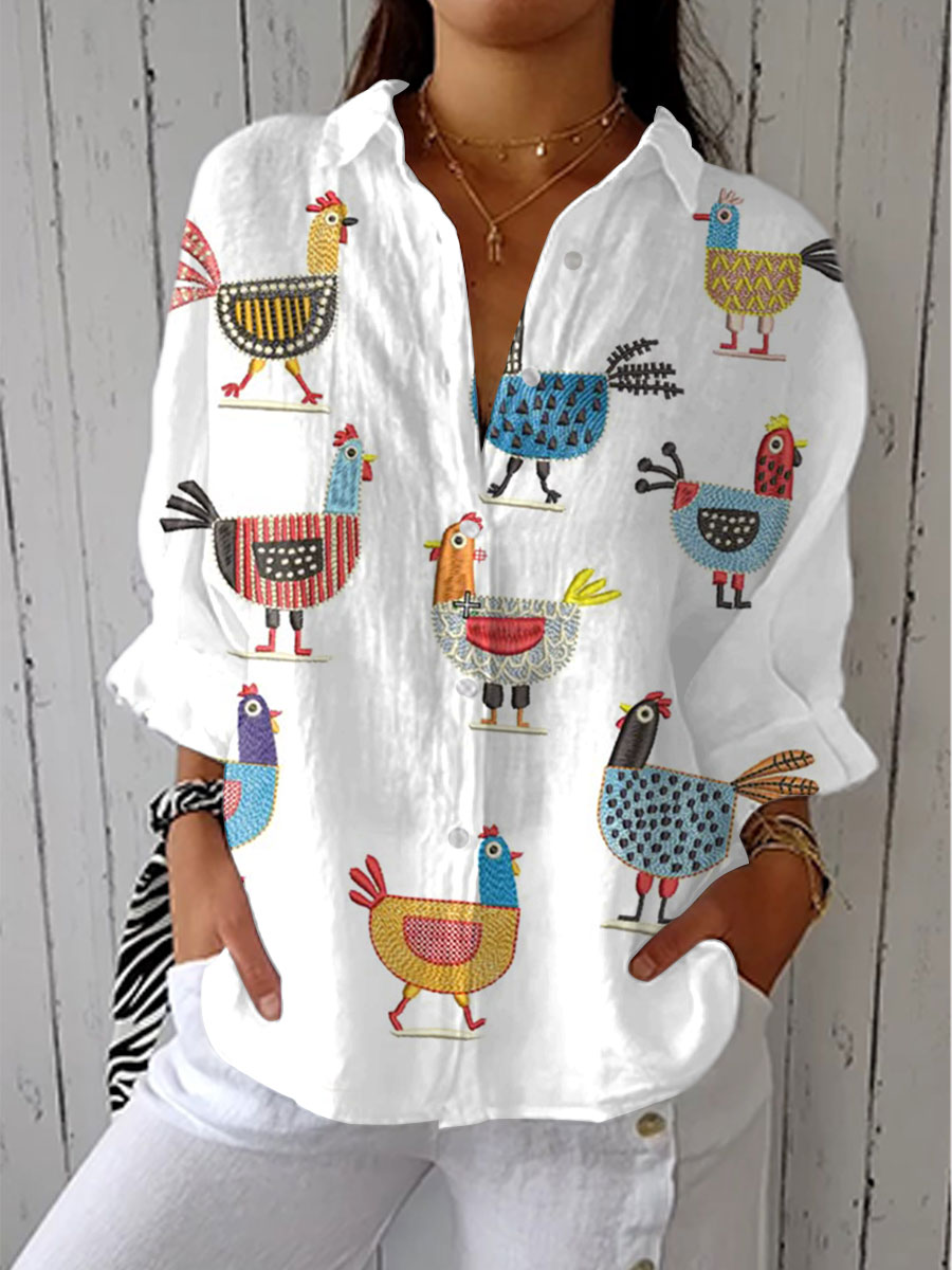 Paloma | Klassische Bluse im Hühner-Design