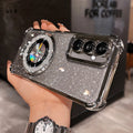 Phone Case Glitter Sparkle Cover with Detachable Kickstand Bracket for Select Samsung Galaxy S22-S26 Models