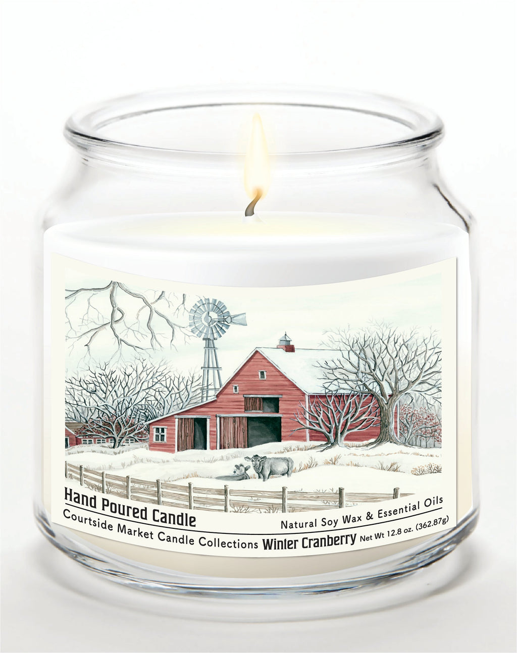 Winter Barn with Mill 12.8 Oz Candle Glass Jar with Brushed Silver Metal Lid