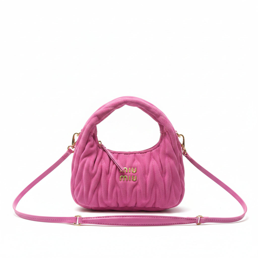 Miu Miu Wander Matelassé Mini Hobo Bag — Hot Pink