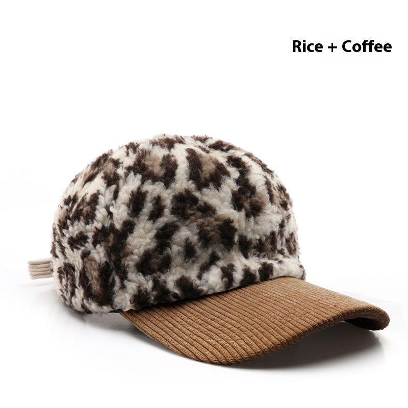 Collins Baseballkappe mit Leopardenmuster aus Plüsch – Unisex, ganzjährig tragbar