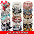 Bohemian Beaded Bracelet Set 24pcs – Multi-Layer Wooden Bead Elastic Bracelets with Butterfly Elephant Tree Pendant, Handmade Colorful Tassel Wristbands for Women Men, Party Gift & Daily Wear