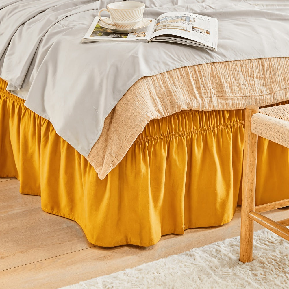 Bed Skirt with Adjustable Elastic Belt - Ruffle Microfiber Dust Ruffle 15 Inch Drop, Hotel Quality, Fade Resistant, Machine Washable, Easy Wrap Fit