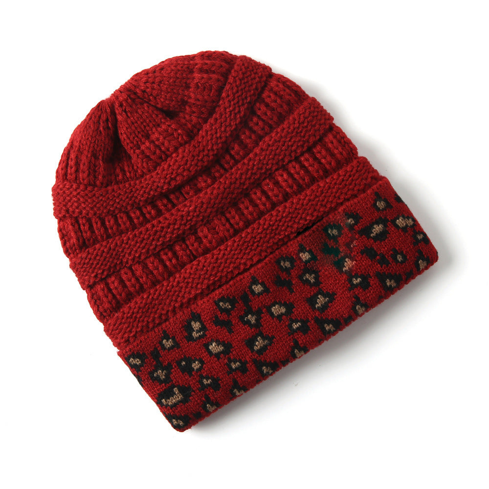 Tarver Beanie mit Leopardenmuster und Umschlag, Zopfstrick – warm, winddicht, 10 Farben