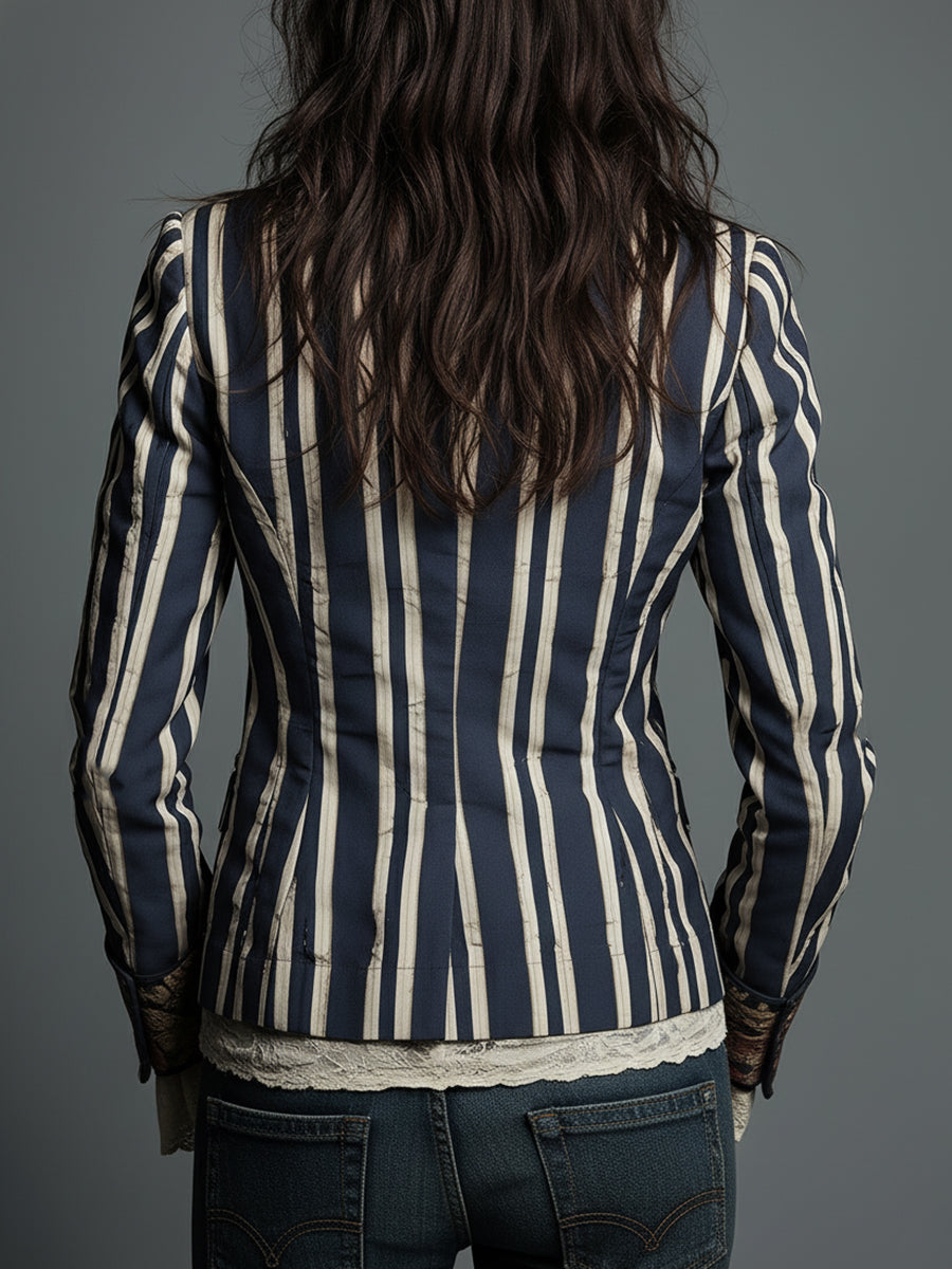 Nina | Klassischer, böhmischer Retro-Blazer mit Streifen