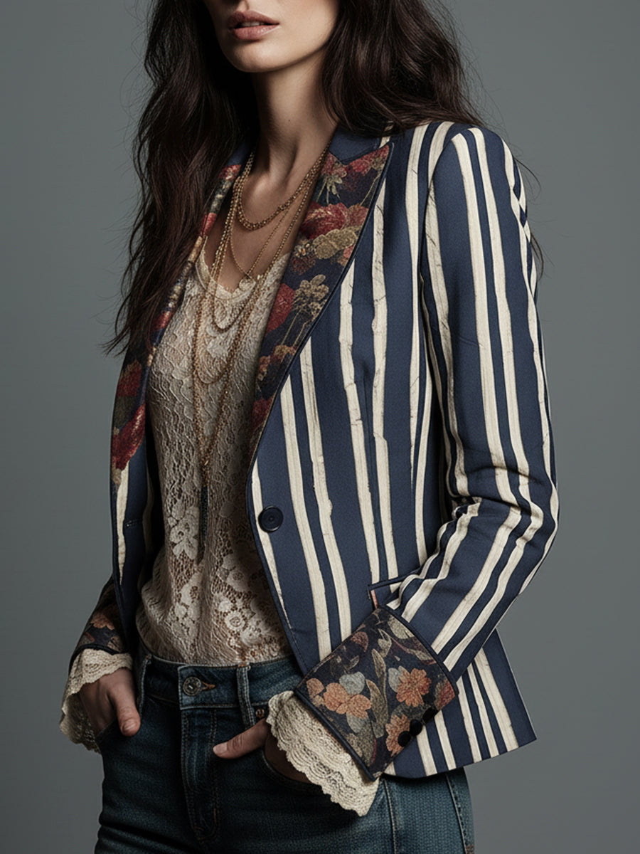 Nina | Klassischer, böhmischer Retro-Blazer mit Streifen