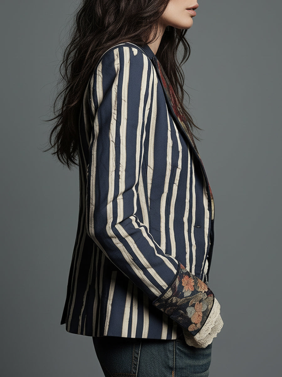 Nina | Klassischer, böhmischer Retro-Blazer mit Streifen