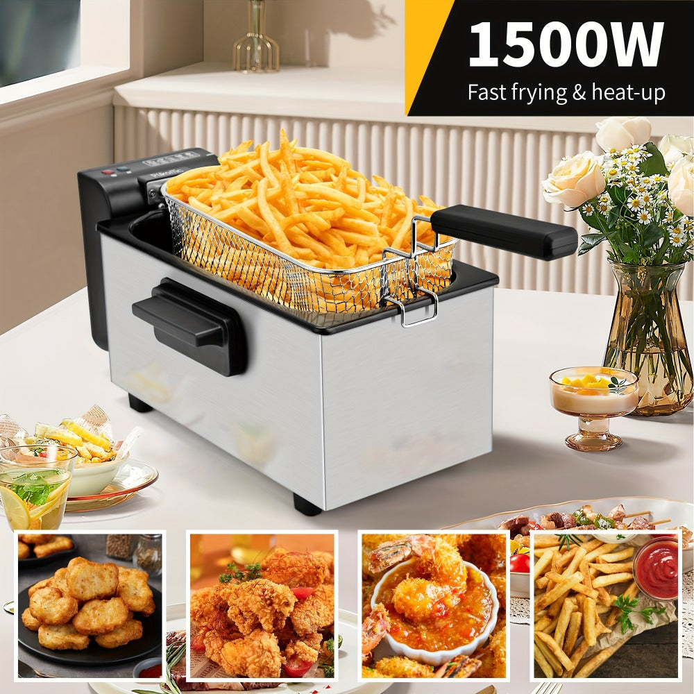 Deep Fryer, Electric 1500W Non-Stick Detachable Basket Adjustable Temperature Control for Home Cooking, Dining and Outdoor Meals