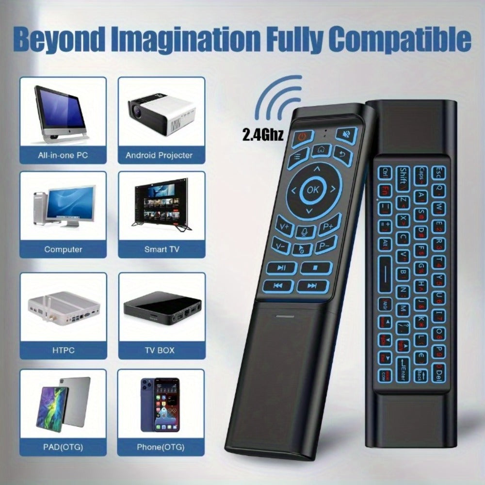 Mini Wireless Keyboard Remote Control Tri-Mode - Bluetooth & 2.4G Dual Channel, 7-Color Backlight