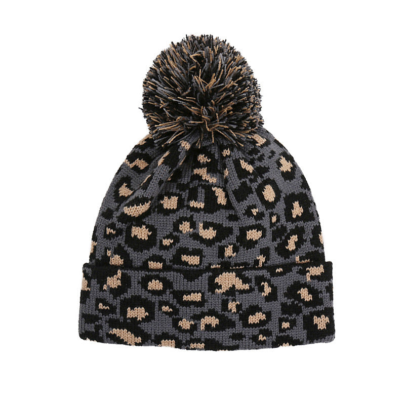 Perkins Wool Leopard Knit Hat with Flat Brim