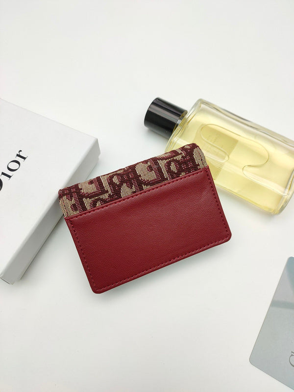 Christian Dior Saddle Card Holder – Oblique Jacquard Burgundy Red