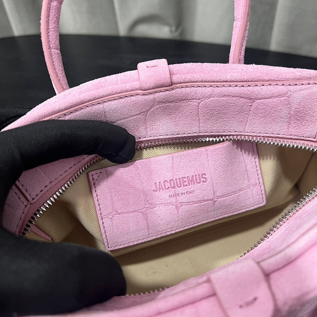 Jacquemus Croc-Embossed Suede Mini Handbag – Blush Pink
