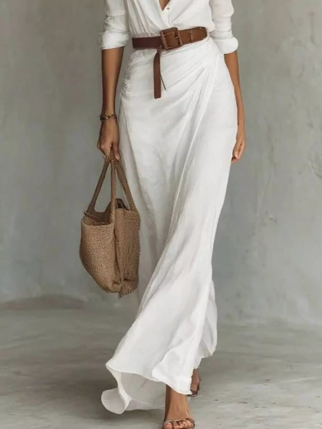 Verity | Elegantes Maxikleid mit Bindegürtel und langen Ärmeln