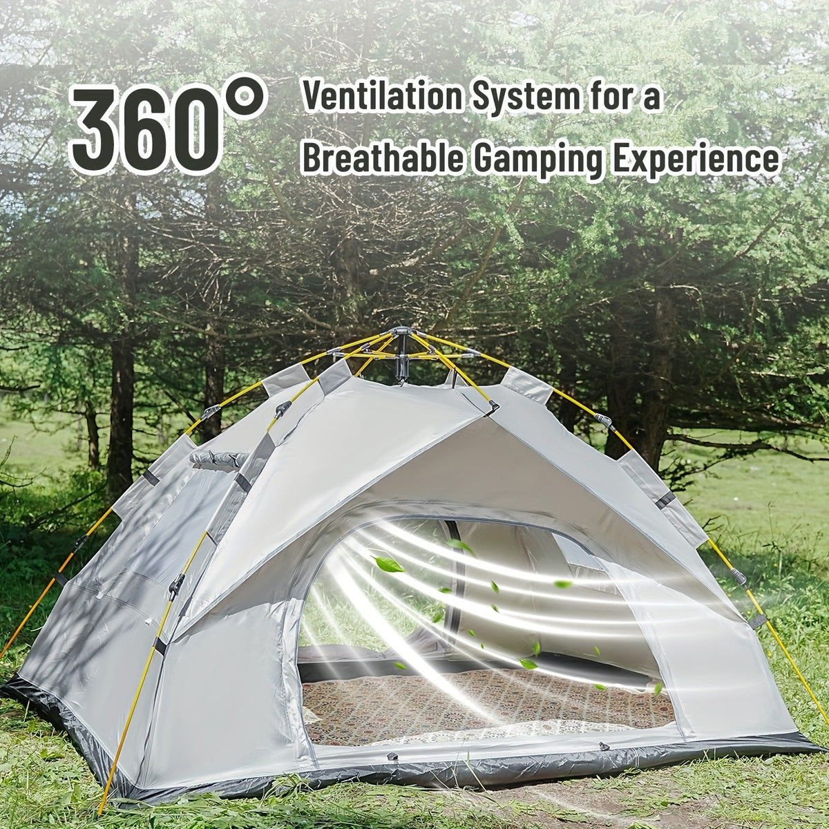 Camping Tent, One-to-Three or Three-to-Four-Person Pop-Up Outdoor Shelter with Dual Doors for Camp Setup