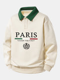 Relax Fit Paris Print Contrast Polo Sweatshirt