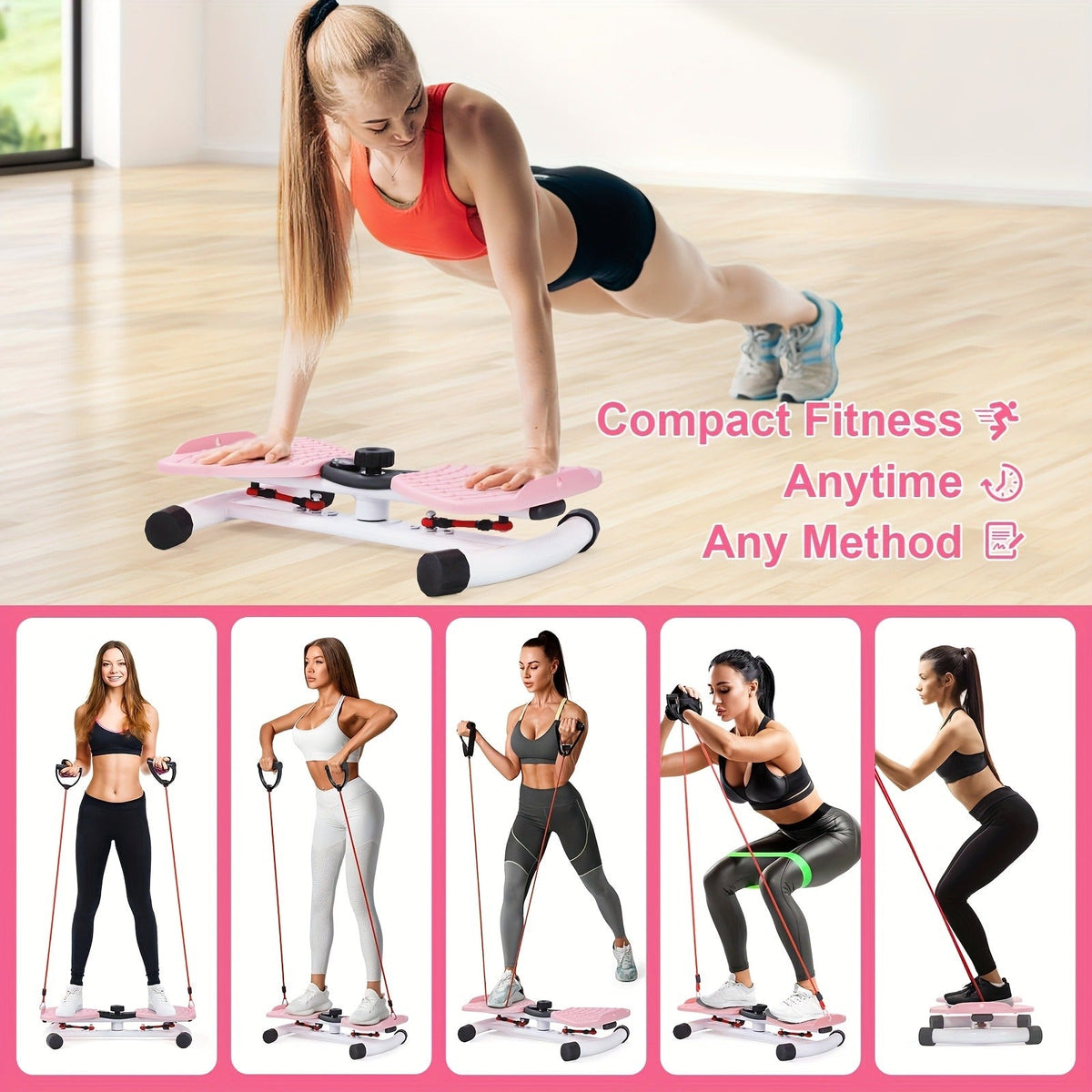 Fitness Equipment Waist Twist Platform with Figure-Eight Resistance Tubes Display and Three Colors