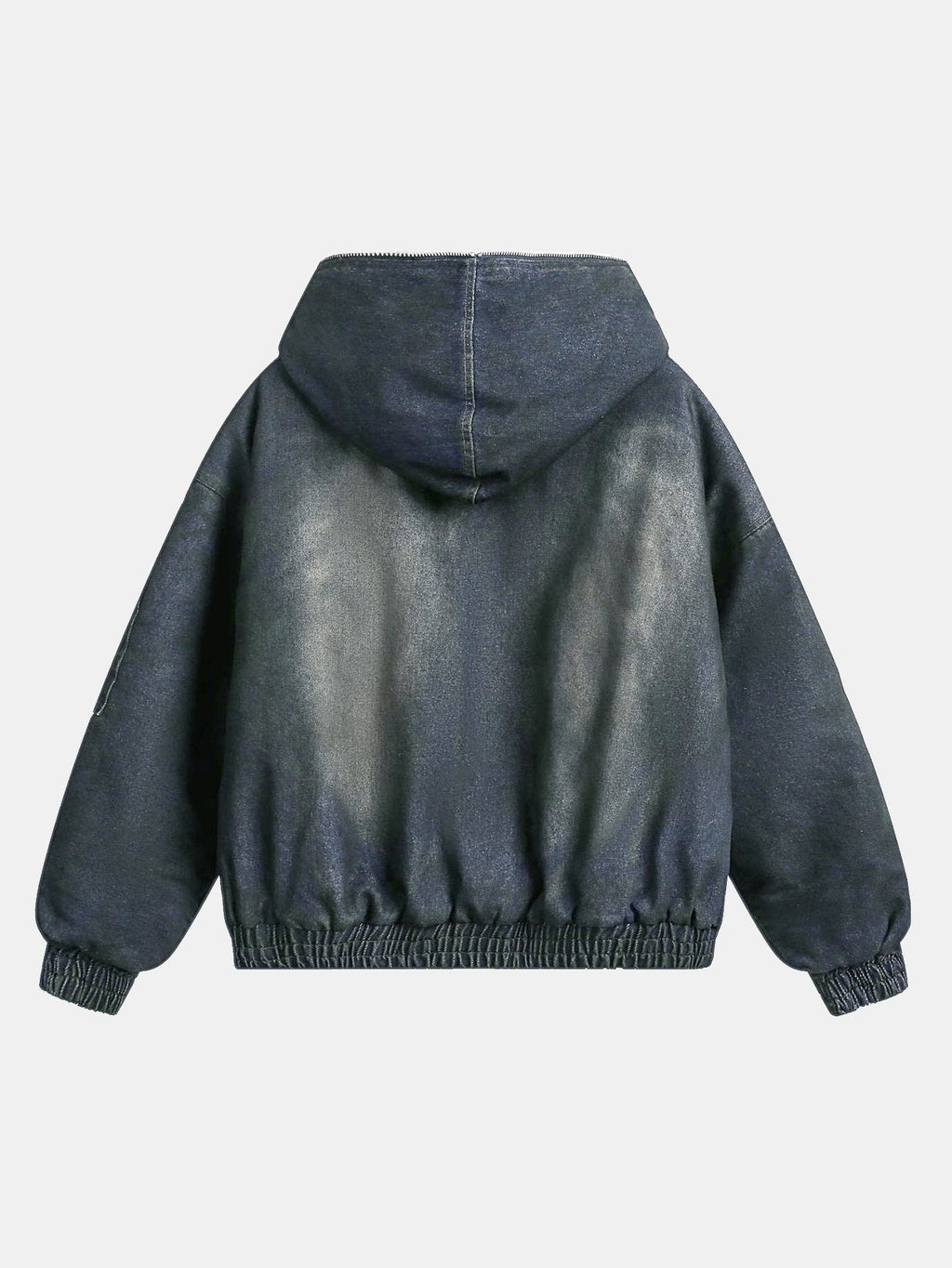 Boxy Faux Fur Collar Washed Denim Hooded Jacket