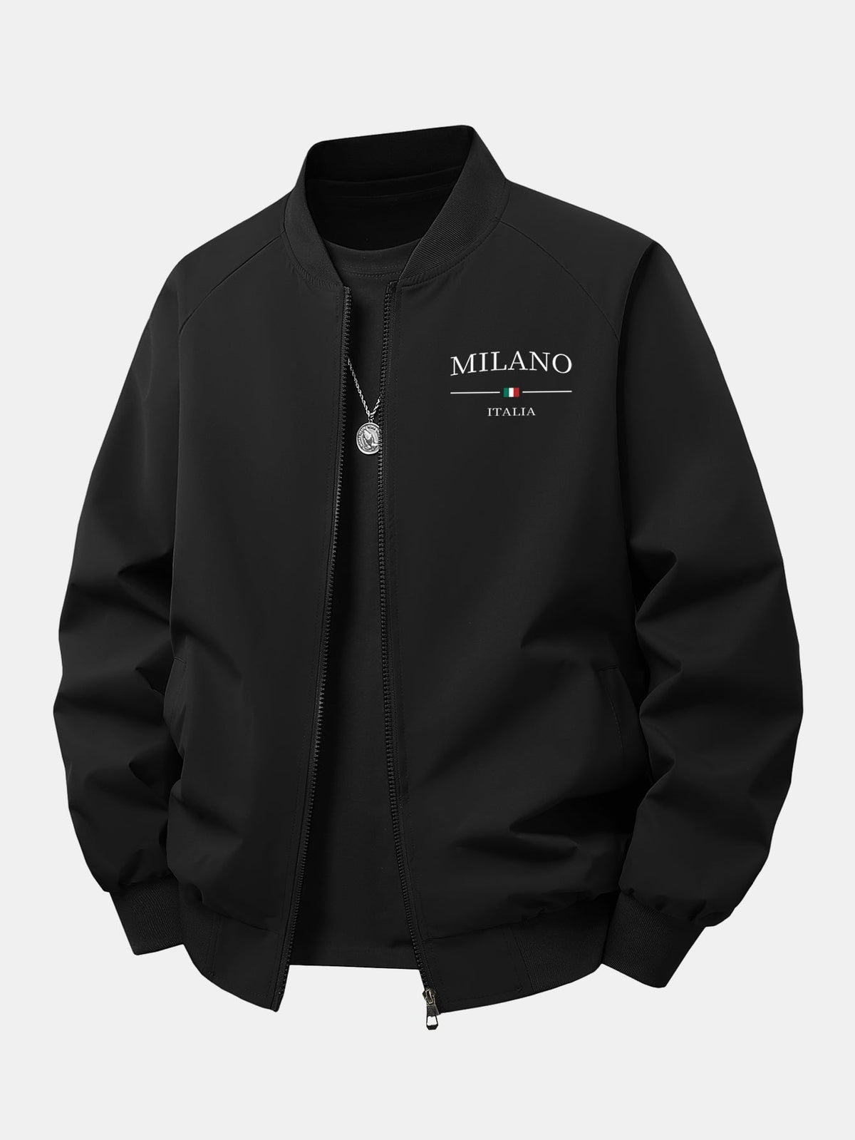 Relax Fit Milano Print Zip-Up Bomber Jacket