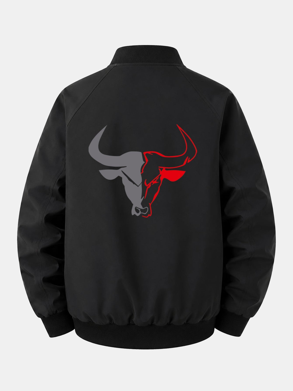 Relax Fit Bull Print Zip-Up Bomber Jacket