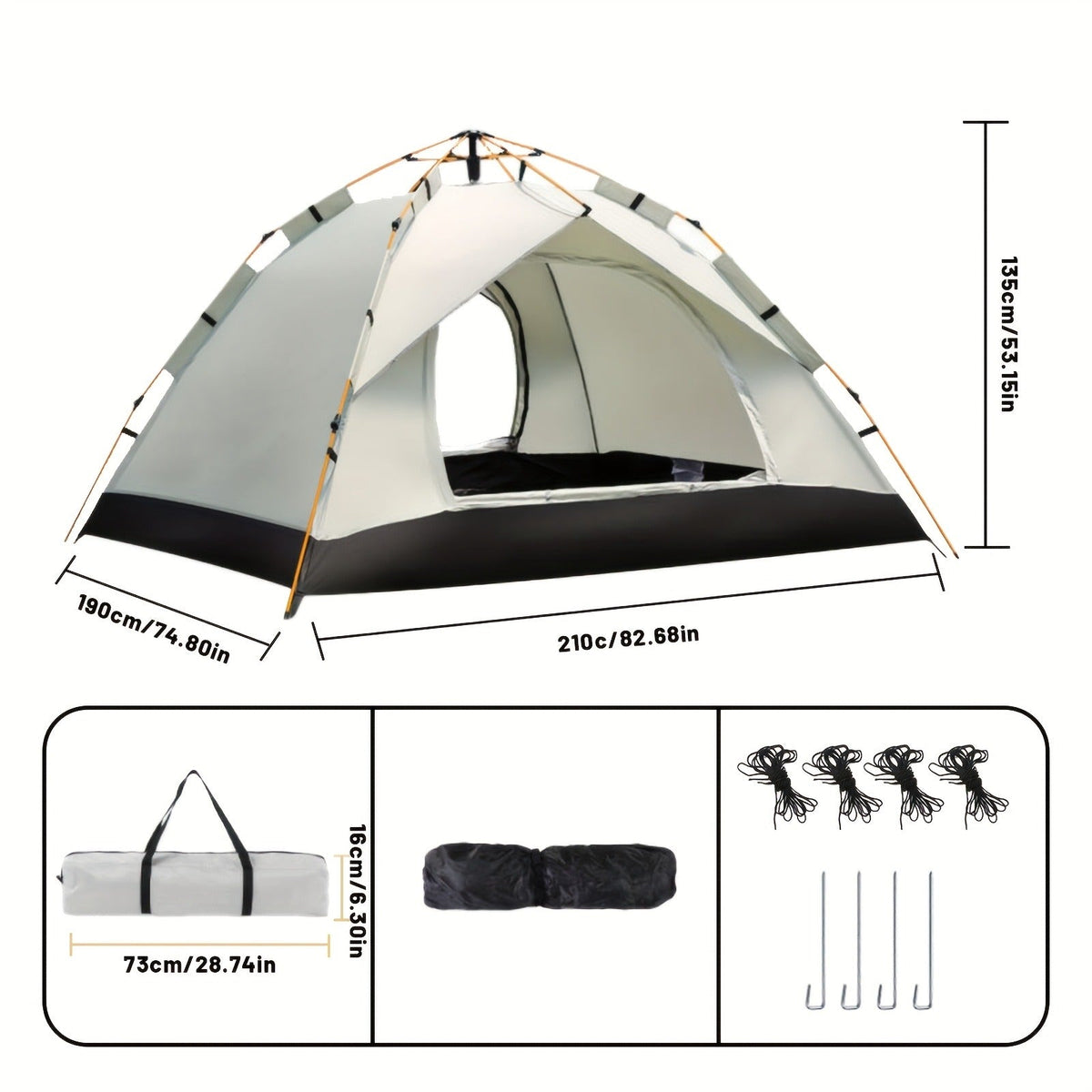 Camping Tent Cloud-Gray Pop-Up with Two Doors, Optional Mesh Windows and Two Source Dimensions